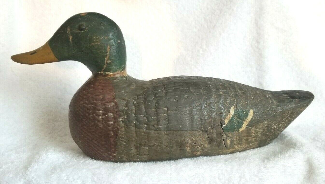 Primary image for Vintage Antique Wood Working DECOY DUCK Rustic Hand Painted Mallard Drake 