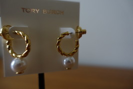 Tory Burch Gold Rope Logo Bead Hoop Earrings. New - $54.99