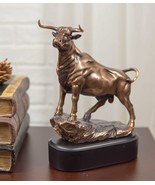 Western Wild Cattle Bull On Pride Rock Electroplated Resin Statue With Base - $112.72 CAD