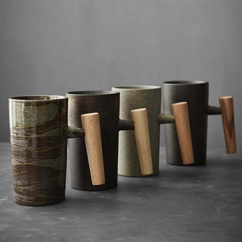 Charming Handmade Japanese Coffee Cups with Terracotta Handles - $20.99