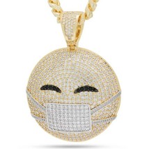 14K Amarillo Oro Sobre Plata Corte Redondo Circonita Cúbica Mask Colgante Mujer - £527.14 GBP