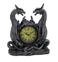 Zeckos Twin Evil Dragons Antiqued Mantel Clock Table Desk - £46.51 GBP