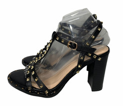 Womens GC Shoes AVA Black Gold Studded Strappy Black Heel Sandals Size 8 - $49.49