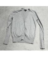 Worthington Gray Sweater Medium V-Neck Cardigan Buttons On Sleeves Knit ... - $11.12