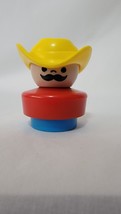 Fisher Price Little People Cowboy Saloon Yellow Hat Chunky Figure Vtg 1990 2" - $2.99