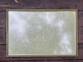 Mid Century Handmade Moire Glaze Kyes Serving Tray Green and Gold - $39.59
