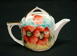 Old Vintage Porcelain Teapot w Lid by K Orange Floral Gold Trim Czech-Slov. - £31.13 GBP