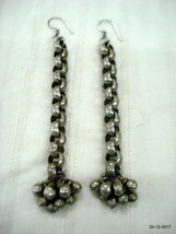 vintage antique tribal old silver earrings long chain earrings indian - $117.81