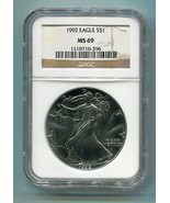 1992 AMERICAN SILVER EAGLE NGC MS69 BROWN LABEL PREMIUM QUALITY NICE COI... - £47.92 GBP