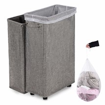 Laundry Hamper, 27&quot; Burlap Rolling Laundry Hamper Collapsible Tall &amp; Slim Laundr - £32.94 GBP