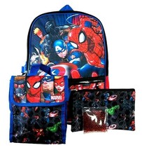 Captain America Marvel 16&quot; 5-Pc. Backpack Set w/Insulated Lunch Sack +Bottle - £26.42 GBP