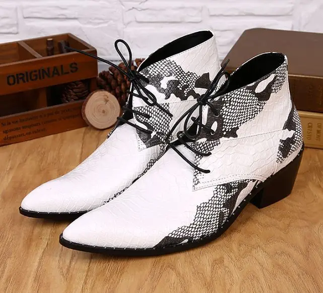 Batzuzhi Fashion Boots Man Pointed Toe 6.5cm Leather Short  Boots Man boy/Motorc - $276.80