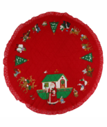 37&quot; Tablecloth Christmas Tree Skirt Santa Noahs Ark Quilted Red Hand Lac... - $282.35 MXN