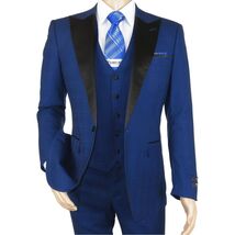 Men's Light Wool Statement Tuxedo Vested Formal Wedding Stage Suit Alberto Blue image 2