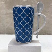 TRISA MUG WITH SPOON BLUE/WHITE MOCHA LATTE TEA CUP - $8.00