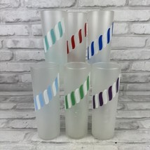 Libbey Candy Stripe Tom Collins 6 Glasses MCM Frosted Barware Fun 7&quot; Tall - £23.87 GBP