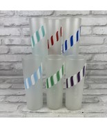 Libbey Candy Stripe Tom Collins 6 Glasses MCM Frosted Barware Fun 7&quot; Tall - £24.35 GBP