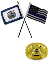 AES West Virginia State &amp; USA Police Blue 4&quot;x6&quot; Flag Desk Set Table Stic... - £5.39 GBP