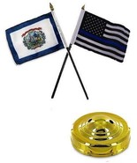 AES West Virginia State &amp; USA Police Blue 4&quot;x6&quot; Flag Desk Set Table Stic... - $9.40 CAD