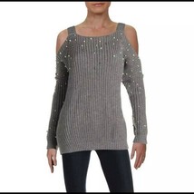 Elam Gray oversized knit pearl balls cold shoulder Sweater  Women’s Size S - $22.11