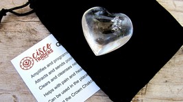 Clear Quartz Reiki Healing Crystal Heart 35mm with Pouch Info Card Crown Chakra - £7.98 GBP