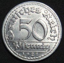 GERMANY 50 PFENNIG ALU COIN 1921 D WEIMAR TIME RARE COIN aUNC - $8.59