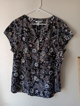 Croft &amp; Barrow Top 1X Black Floral Short Sleeve 1X Pullover Polyester Bu... - $14.84
