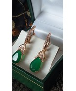 Vintage 1990s 14ct Gold Plated Emerald and Zirconia Stud Earrings - p - $114.69 CAD
