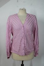 NWT Joie XS Pink Cadmar V-Neck Satin Stripe Long Sleeve Button-Front Top - £30.84 GBP