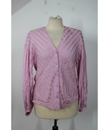 NWT Joie XS Pink Cadmar V-Neck Satin Stripe Long Sleeve Button-Front Top - £30.01 GBP