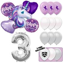 Enchanted Lilac Unicorn Birthday Deluxe Balloon Bouquet - Silver Number 3 - $32.99