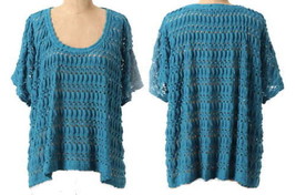 Anthropologie Punctured Pullover XSmall 0 2 Top Oversized Turquoise Sweaterknit - £35.57 GBP
