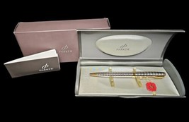 Parker Sonnet Sterling Chiseled Silver Tartan Gold Plated Ball Point Pen Box Cas - $191.85