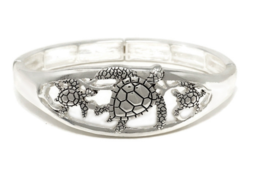 Turtles Textured Stretch Bangle Bracelet Silver Sealife - £11.29 GBP