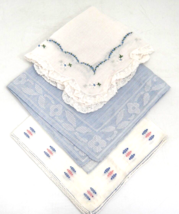 Vintage Hanky Handkerchiefs Lot of 3 Embroidery Lace Fancy Borders Blue - £8.14 GBP