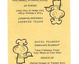 Hotel Peabody Breakfast Tent Card Menu Memphis Tennessee 1950&#39;s - $17.87