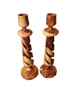 Holyland Olive Wood Candlestick Handcarved Candle Holders Set of 2 Vinta... - £20.43 GBP