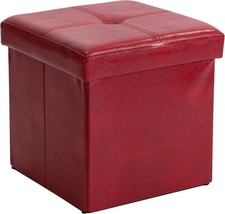 Simplify Faux Leather Cube Storage Ottoman, Red (F-0625-Red) - $34.94