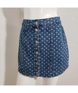 Kendall And Kylie Printed Denim Skirt Snapfront Jeans Mini Sz 26 - $20.89