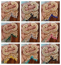 Joharibazar Indian Kundan Gold Plated Wedding Earrings Chand Bali Jewelry Set - £15.23 GBP