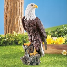 American Bald Eagle Statue Perched on Stump Figurine Yard Lawn Ornament ... - $49.53