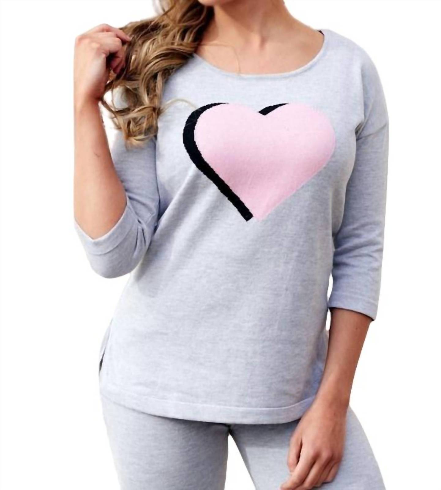 Angel 3/4 sleeve heart crew top in Gray - size XS