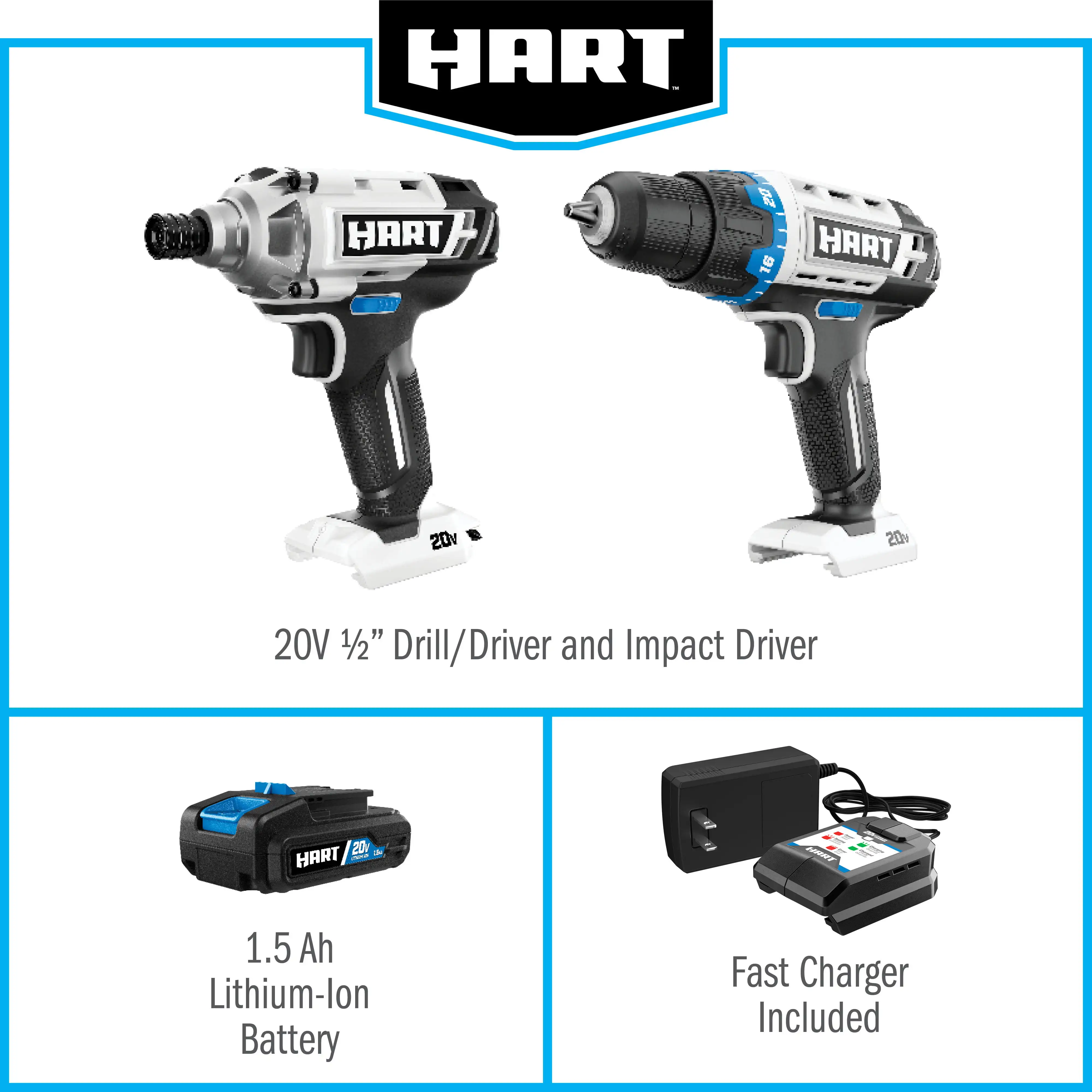 HART 20-Volt Cordless 2-Piece 1/2-inch Drill and Impact Driver Combo Kit (1) 1.5 - £192.10 GBP