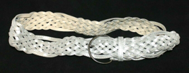 SHINY SILVER BRAIDED WOMAN BELT 2&quot; WIDE WITH SILVER BUCKLE SIZE 7 CLASSI... - $147.06 MXN