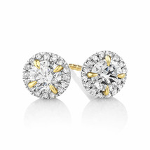 1.00CT Véritable Moissanite Halo Serti Clou Boucles 14K Argent Plaqué or Jaune - £94.25 GBP