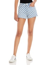 Aqua Checkerboard Print Denim Shorts - £20.54 GBP+