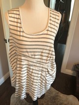 EUC CLARA COLLINS White Gray Striped Sleeveless Umpire Waist Gathered To... - £21.91 GBP