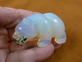 (Y-BEA-BF-735) White BEAR with Fish gemstone carving FIGURINE I love bea... - £13.73 GBP