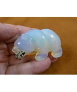 (Y-BEA-BF-735) White BEAR with Fish gemstone carving FIGURINE I love bea... - £13.75 GBP