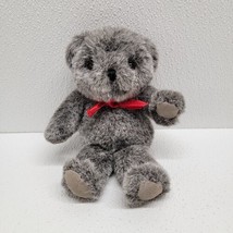 Russ Berrie Soft &#39;N Suede Tippy Teddy Bear 8&quot; Gray Plush Stuffed Animal Red Bow - £42.74 GBP